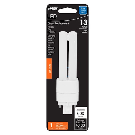 Feit Electric Feit PL GX24Q-1 4 Pin LED Tube Light Soft White 13 Watt Equivalence 1 pk BPPLD13E827LED